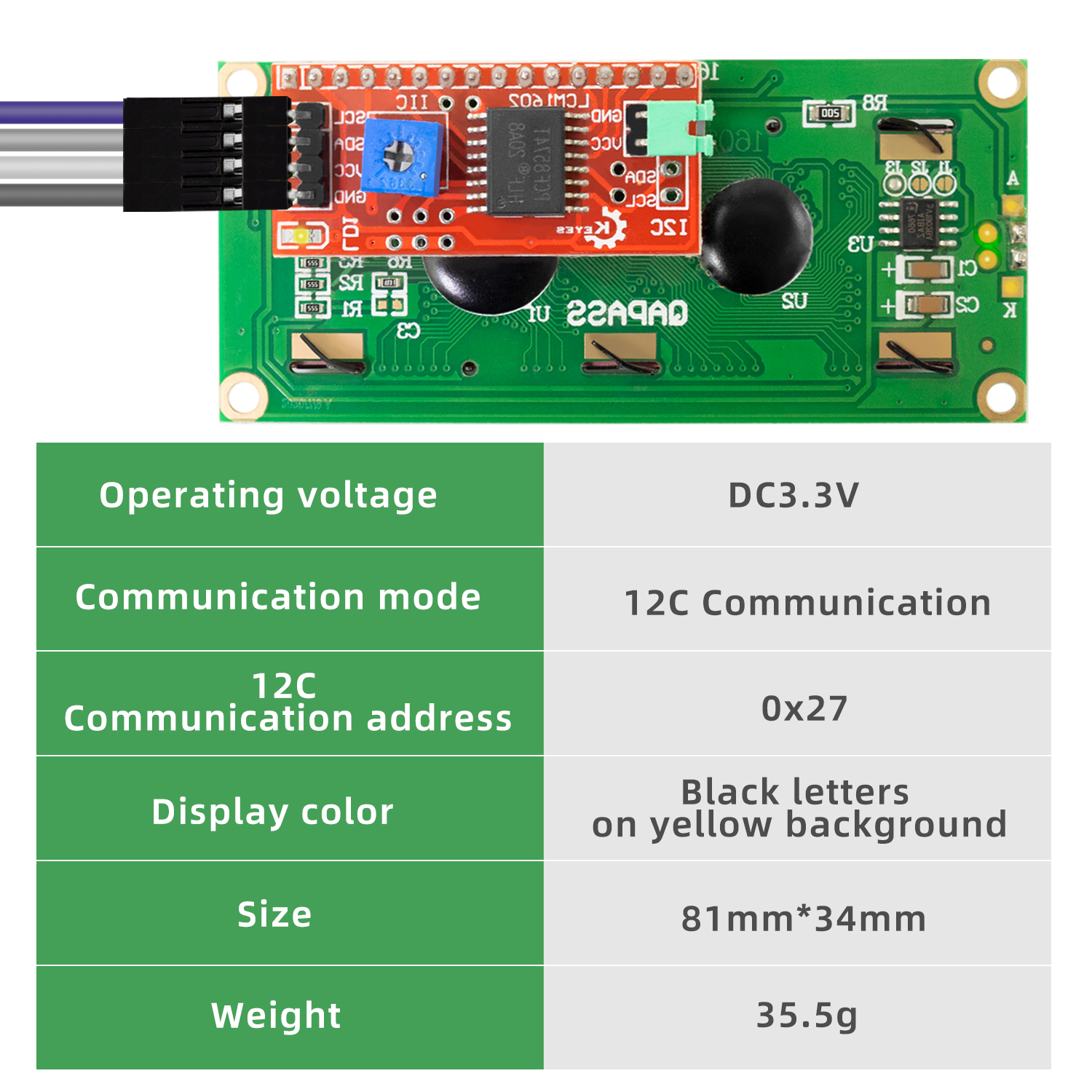 KEYES DC 3.3V LCD1602+I2C Modu - I2C Lcd Display reseña y precio